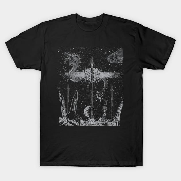 Space War With A Dragon Vintage Design T-Shirt by bigraydesigns